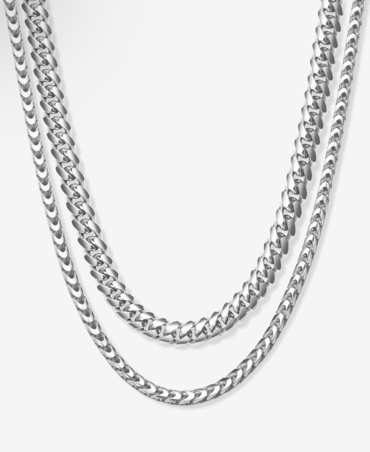 JAXXON Cuban Chain 22” & Franco Chain 24” Silver Tone Necklace Set