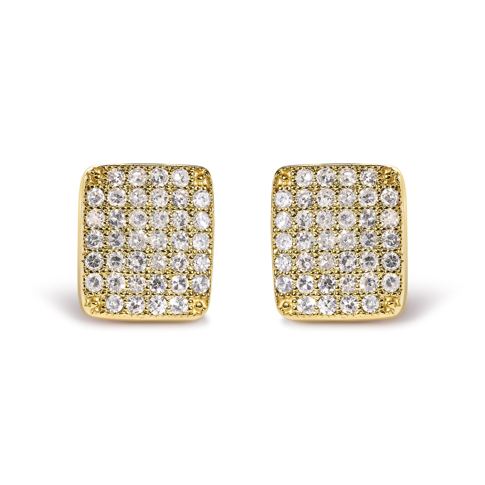 14K Yellow Gold 1/2 Cttw Diamond Square Shaped Cluster Stud Earrings(I-J, I1-I2)