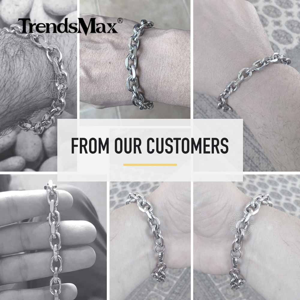10mm Oval Round Cable Link Bracelet Mens Silver Tone Stainless Steel Chain Gift