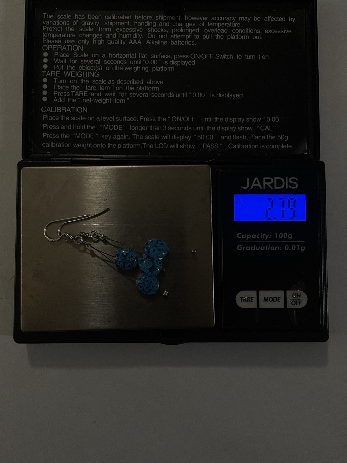 925 Sterling Silver Blue Flower Glass Earrings Dangle 2 inches, 2.79 grams