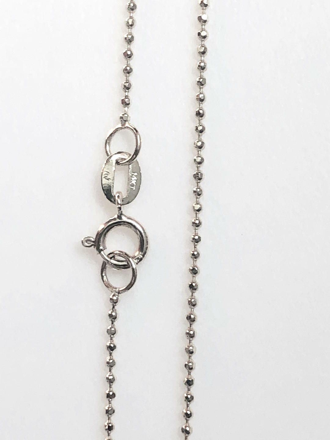 14k Solid White Gold Beads Chain Necklace 1.0 mm 16 inches (40 cm) B-10-5