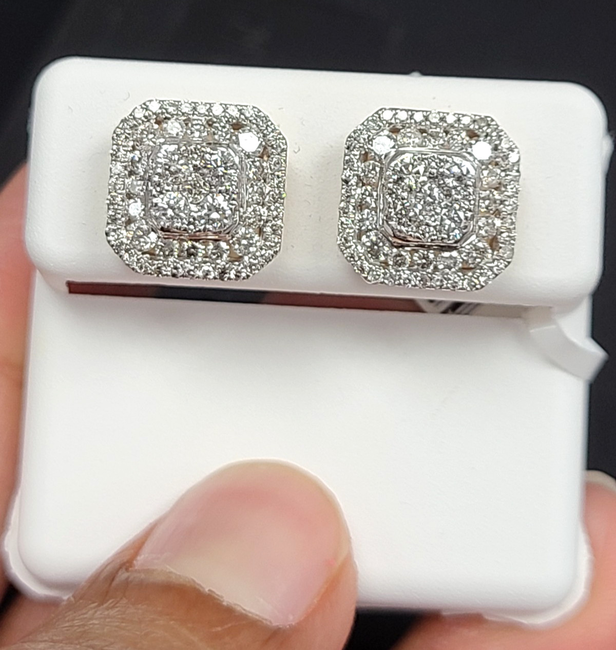 DEAL! 1.50 CTW NATURAL REAL DIAMONDS SQUARE STUDS EARRINGS 10K GOLD 11.5mm