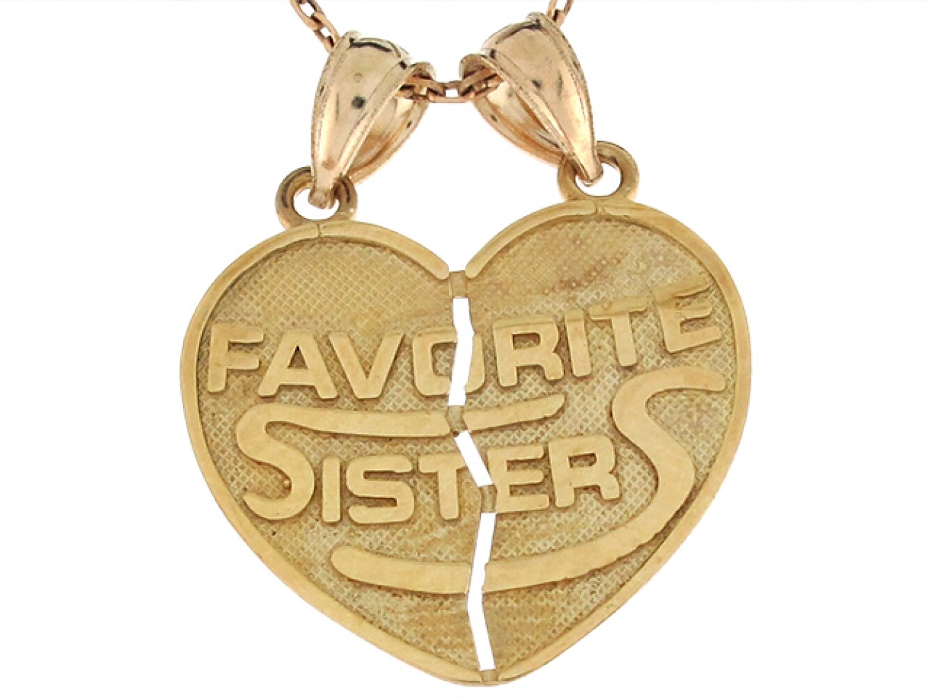 10k or 14k Real Yellow Gold 2.2cm Double Heart Favorite Sister Charm Pendant