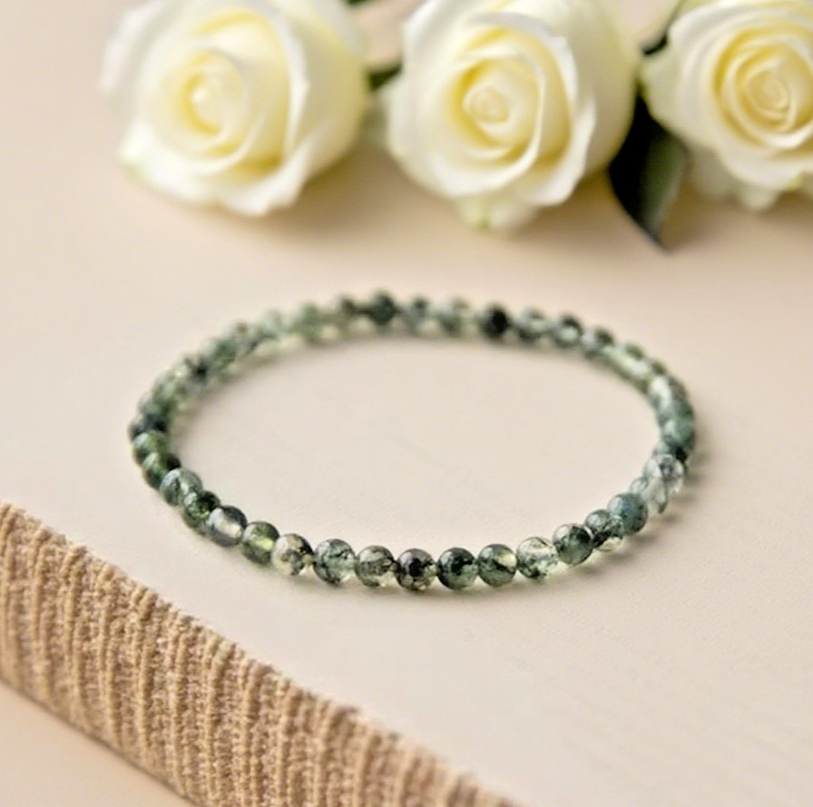 Moss Agate 4mm Beads Stretch Bracelet Luck Protection Women Men Bracelet Gifts