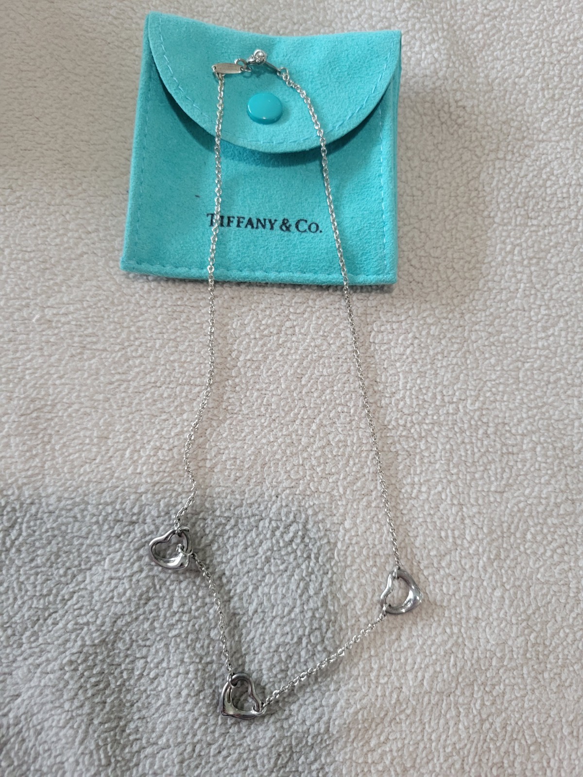 Tiffany & Co. Elsa Peretti SILVER Open 3 Heart NECKLACE 15.5″