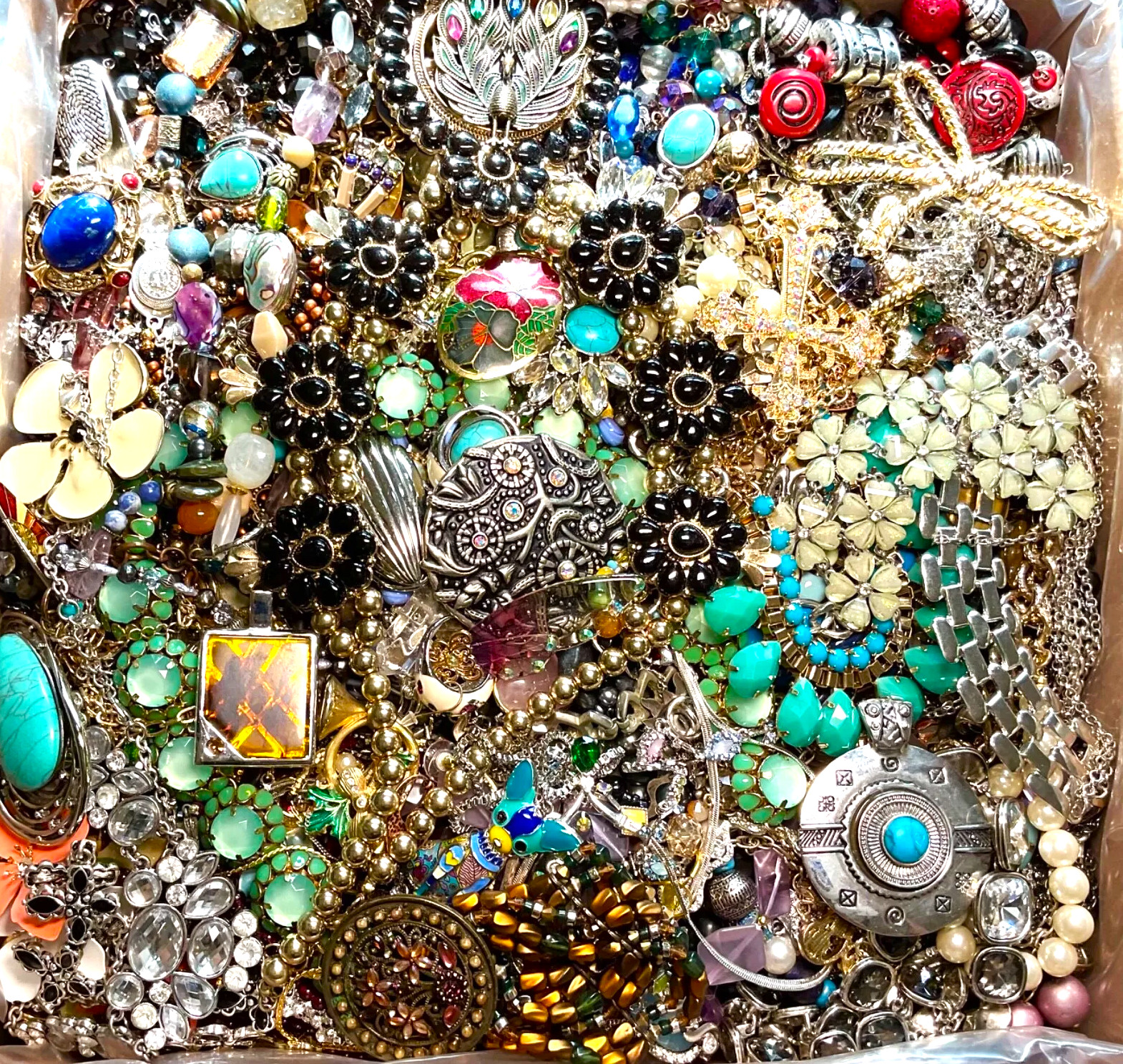 FREE SHIP 5 Pound Unsorted Huge Lot Jewelry VTG Now Junk Art Craft Treasure Box!