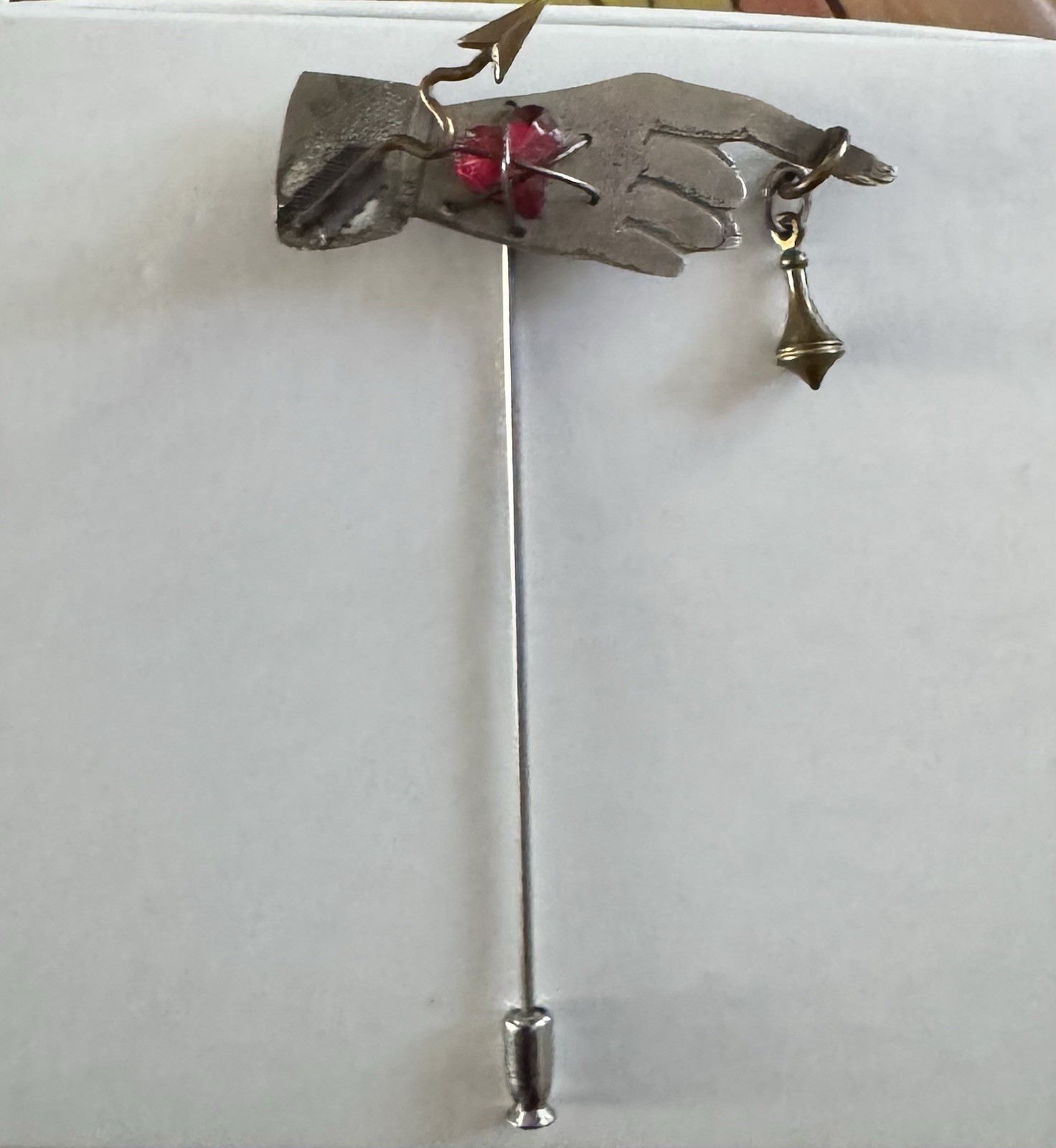 Vintage Thomas Mann Hand Heart Mixed Metal Stick Pin Brooch