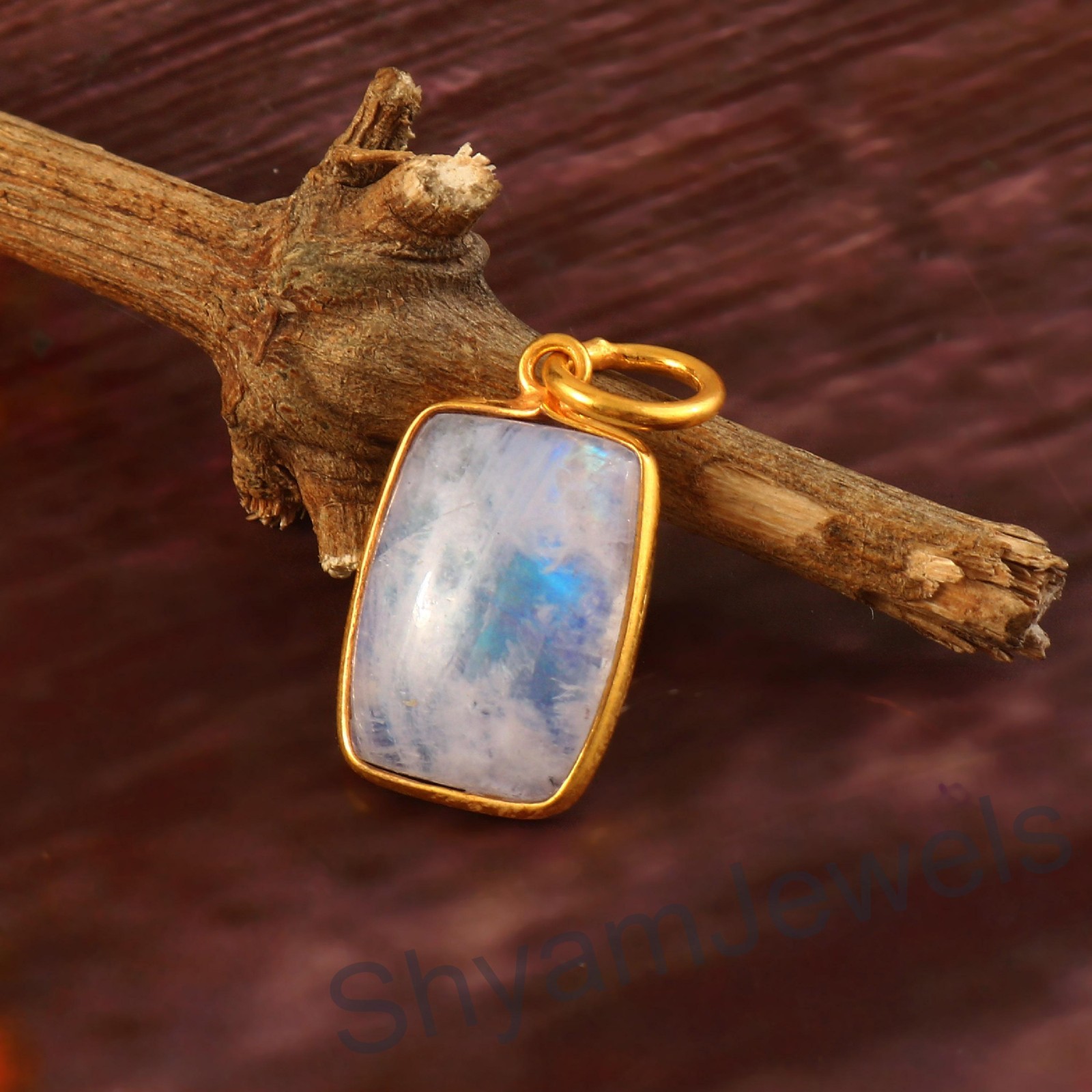 Genuine Moonstone Charm Pendant Made In 14K Gold