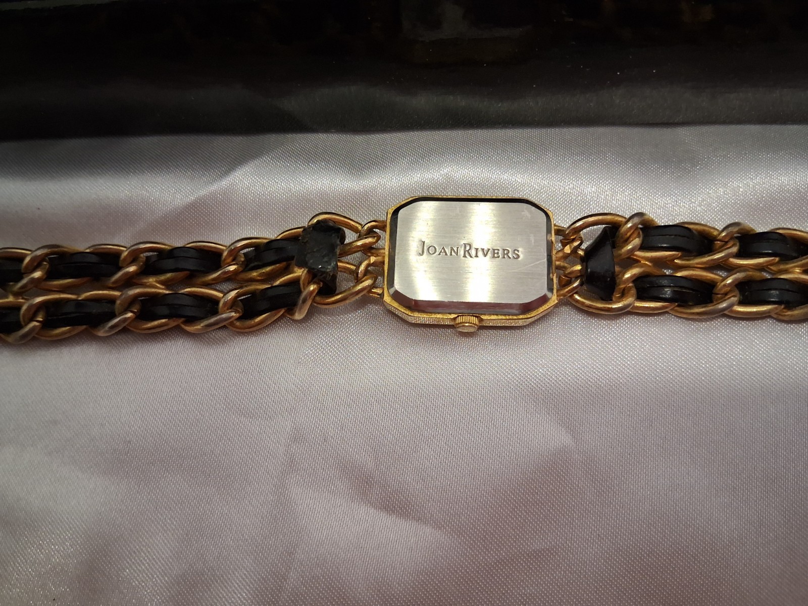 Joan Rivers Classics Collection Quartz Square Black Dial Gold/Black Bracelet Box