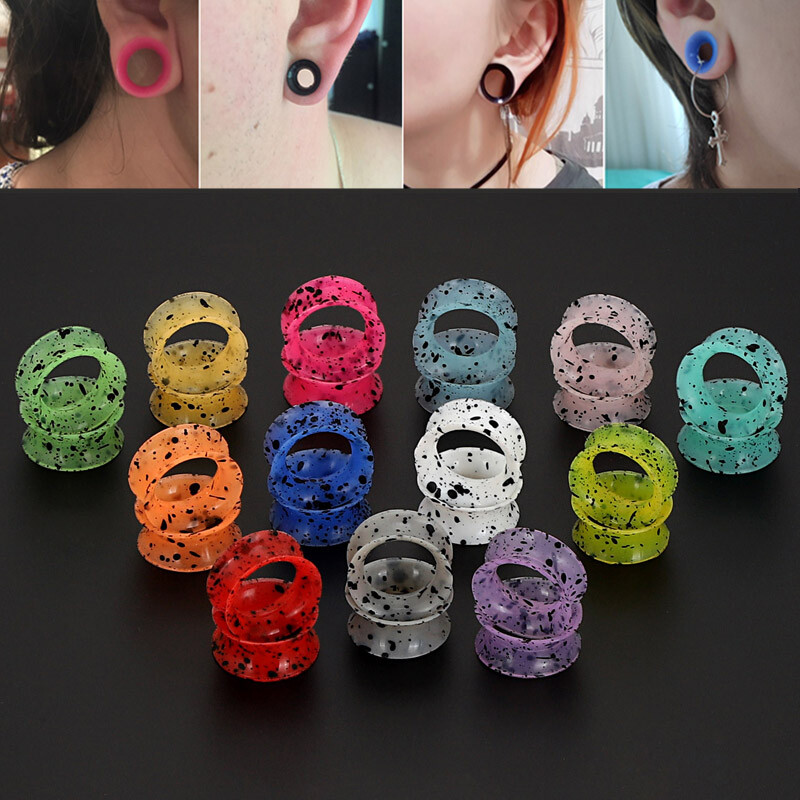 Soft Thin Silicone Double Flared Tunnels Ear Gauges Plugs Earskin 2g-3/4″ 1 Pair