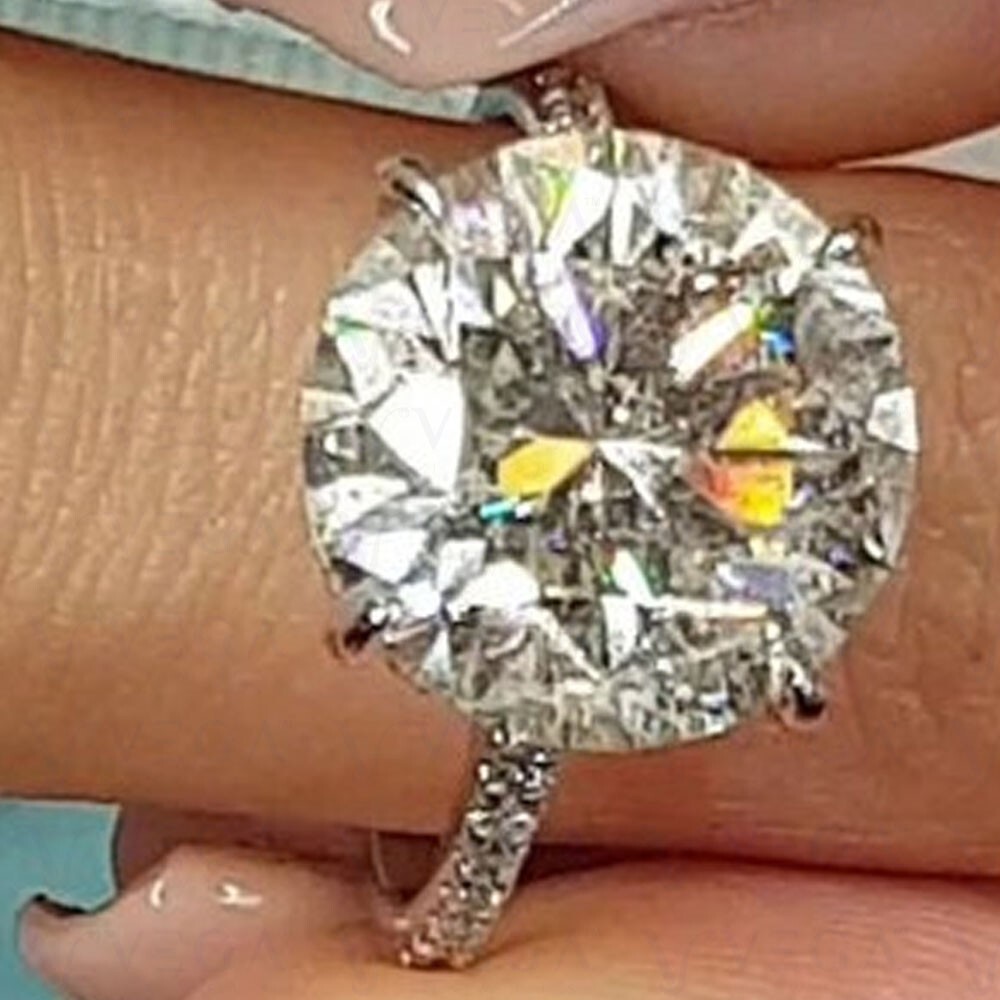 6.80carat Round Shape Natural Mine Moissanite Wedding Ring 14K White Gold Plated