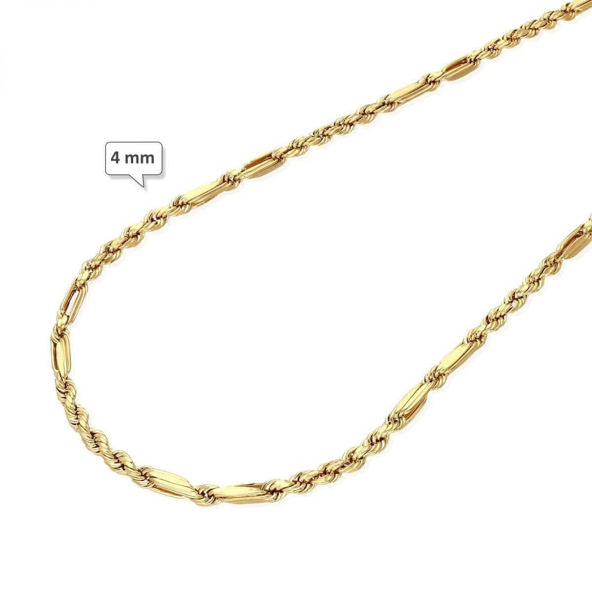 10K Solid Gold Diamond-Cut 4-8mm Milano Figaro Rope Chain (Hollow) 20-32″