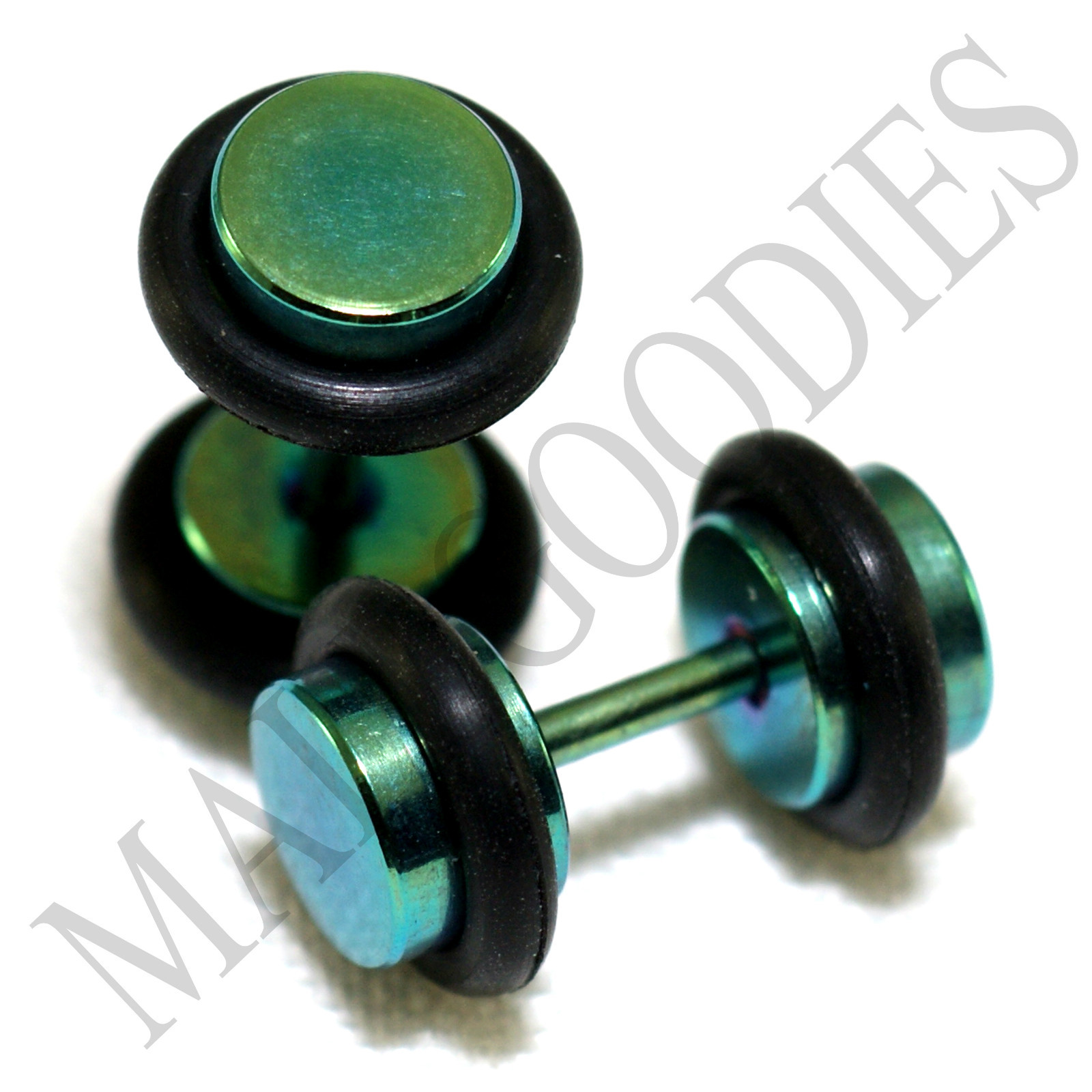 2104 Fake Cheater Illusion Faux Ear Plugs 16G Surgical Steel 2G 6mm Green Small