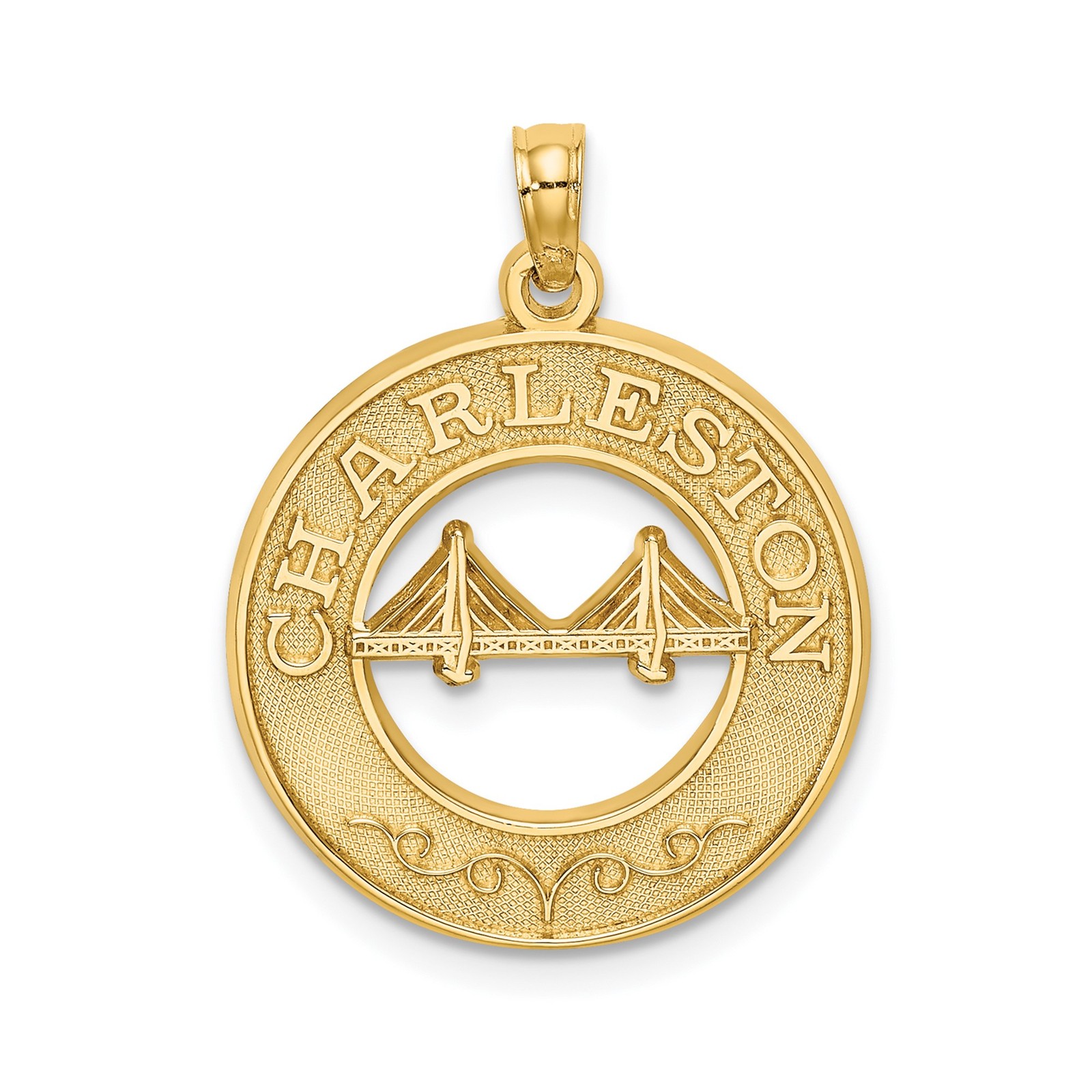 14k Yellow Gold Charleston Pendant Cut-Out Bridge Design Southern Landmark Jewel
