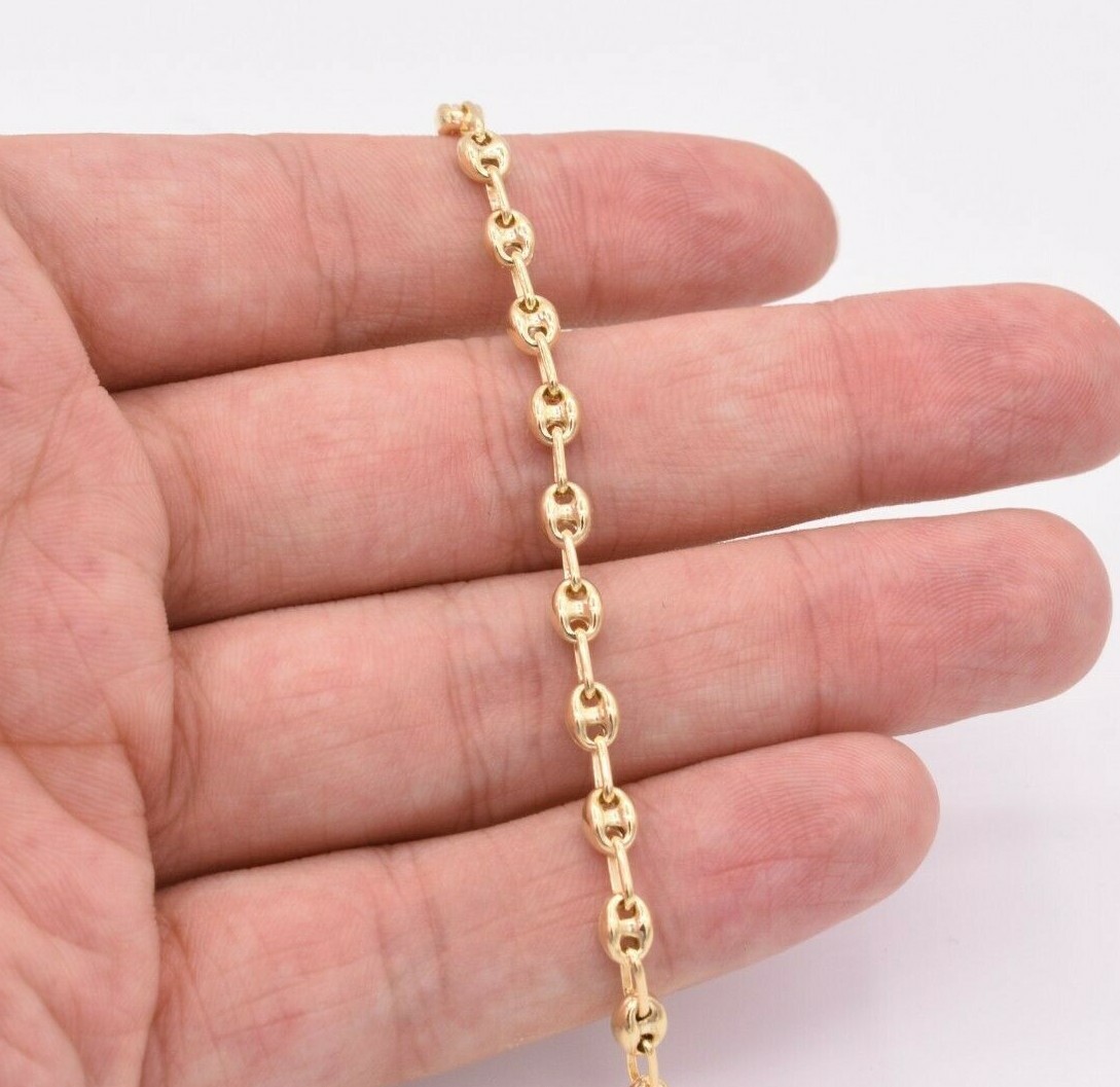 4.5mm Puffed Anchor Mariner Ankle Bracelet 14K Yellow Gold Plated Silver 925