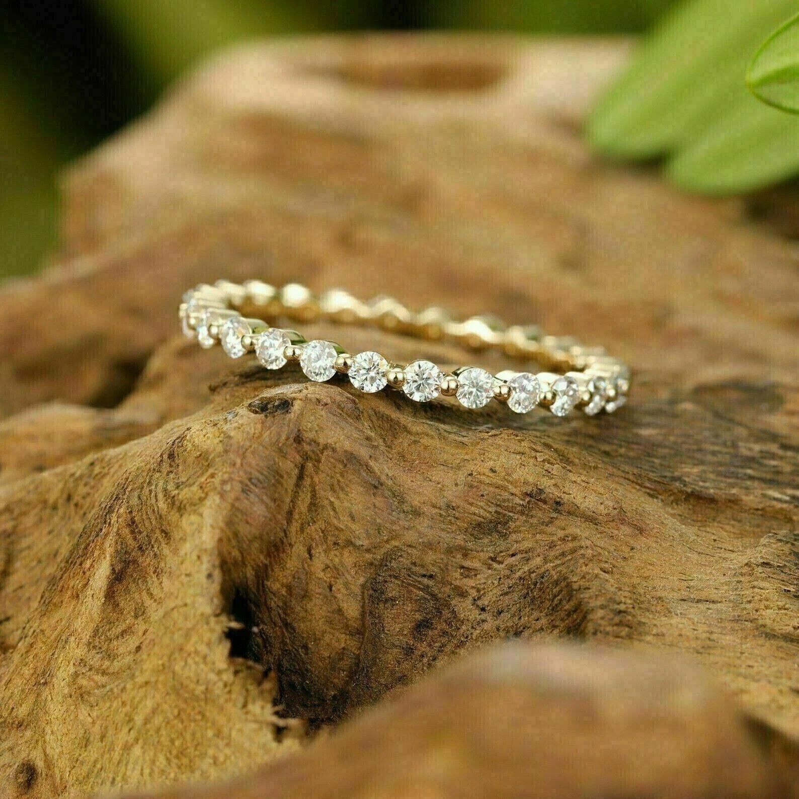 2 Ct Round Cut Simulated Diamond Full Eternity Band Ring 14k Yellow Gold Plated