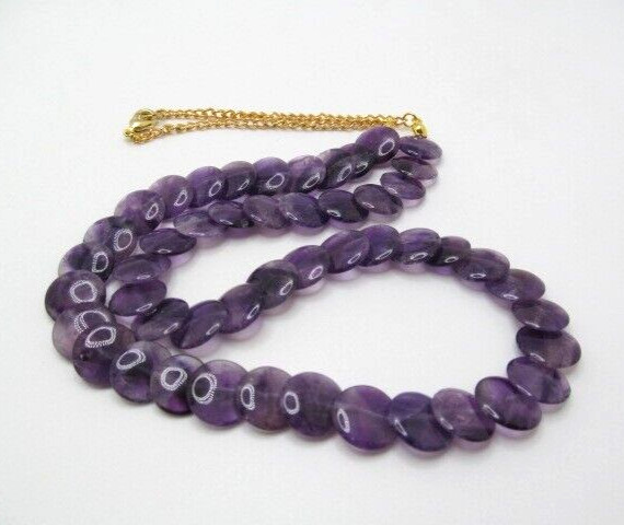 Vintage Amethyst 12.25mm Round Side Laying Disc Stone Necklace 22.5 In