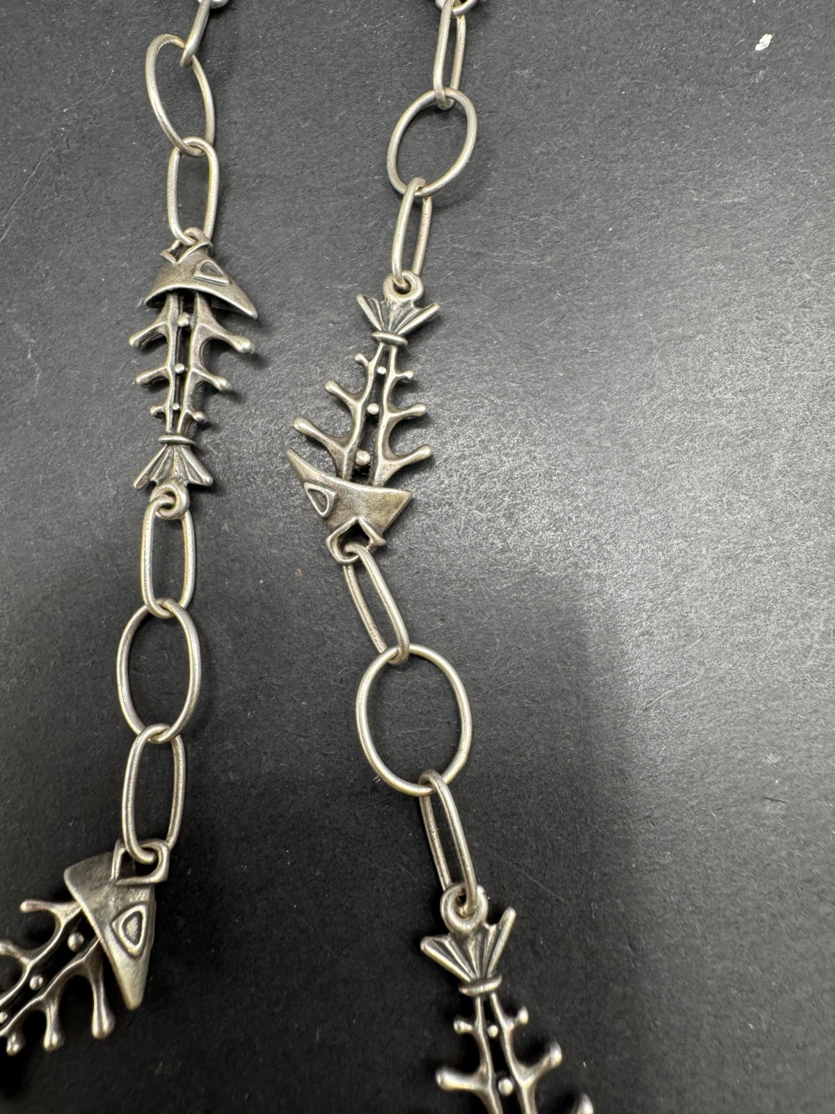 Rare UnoAERre Vintage Fish Skeleton Necklace Chain Sterling