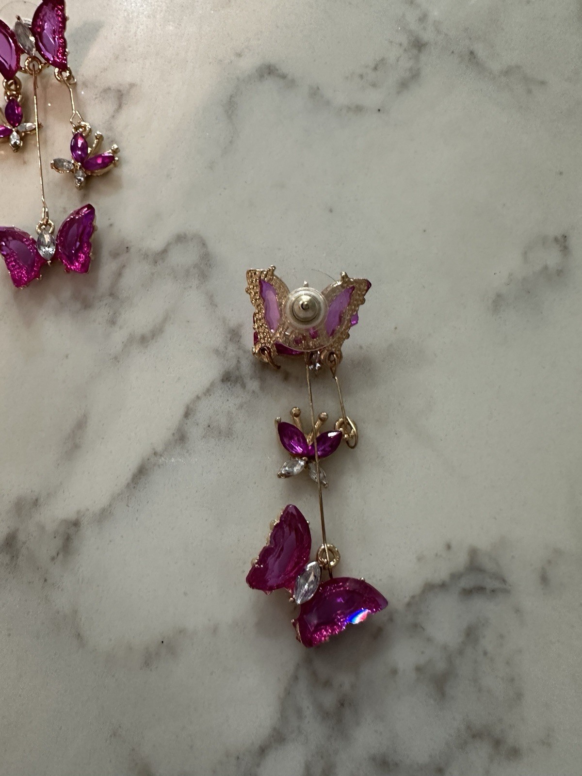 Purple Butterfly Dangle Pierced Post Earrings New