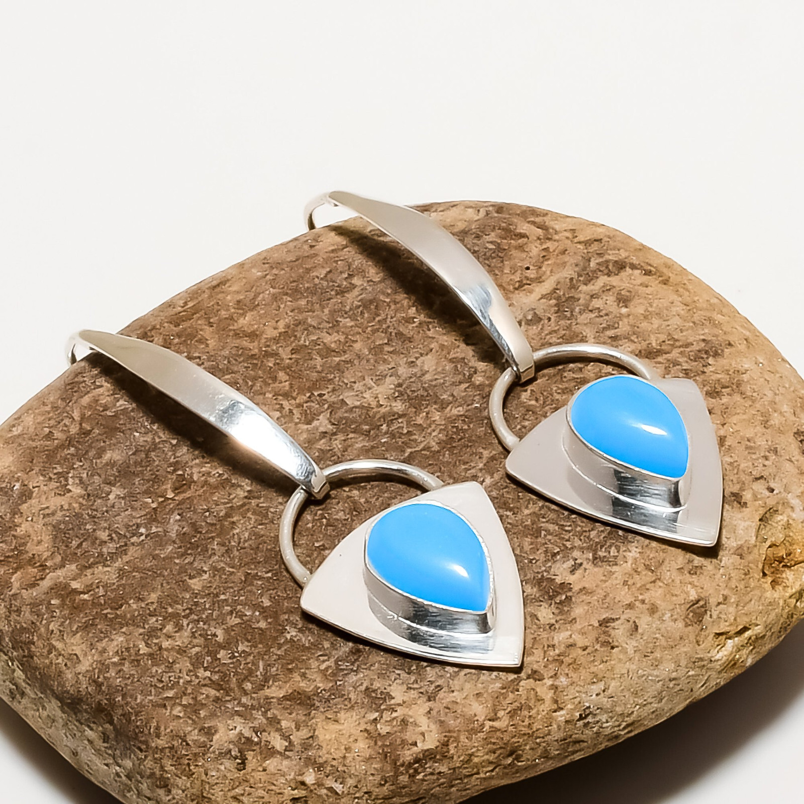 Sleeping Beauty Turquoise Gemstone Earring 925 Sterling Silver Handmade Jewelry