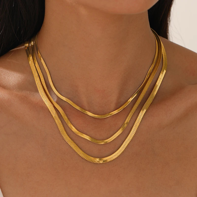 Snake Chain Necklace Stainless Steel 2-5mm Gold Color 18-24in Women Jewelry