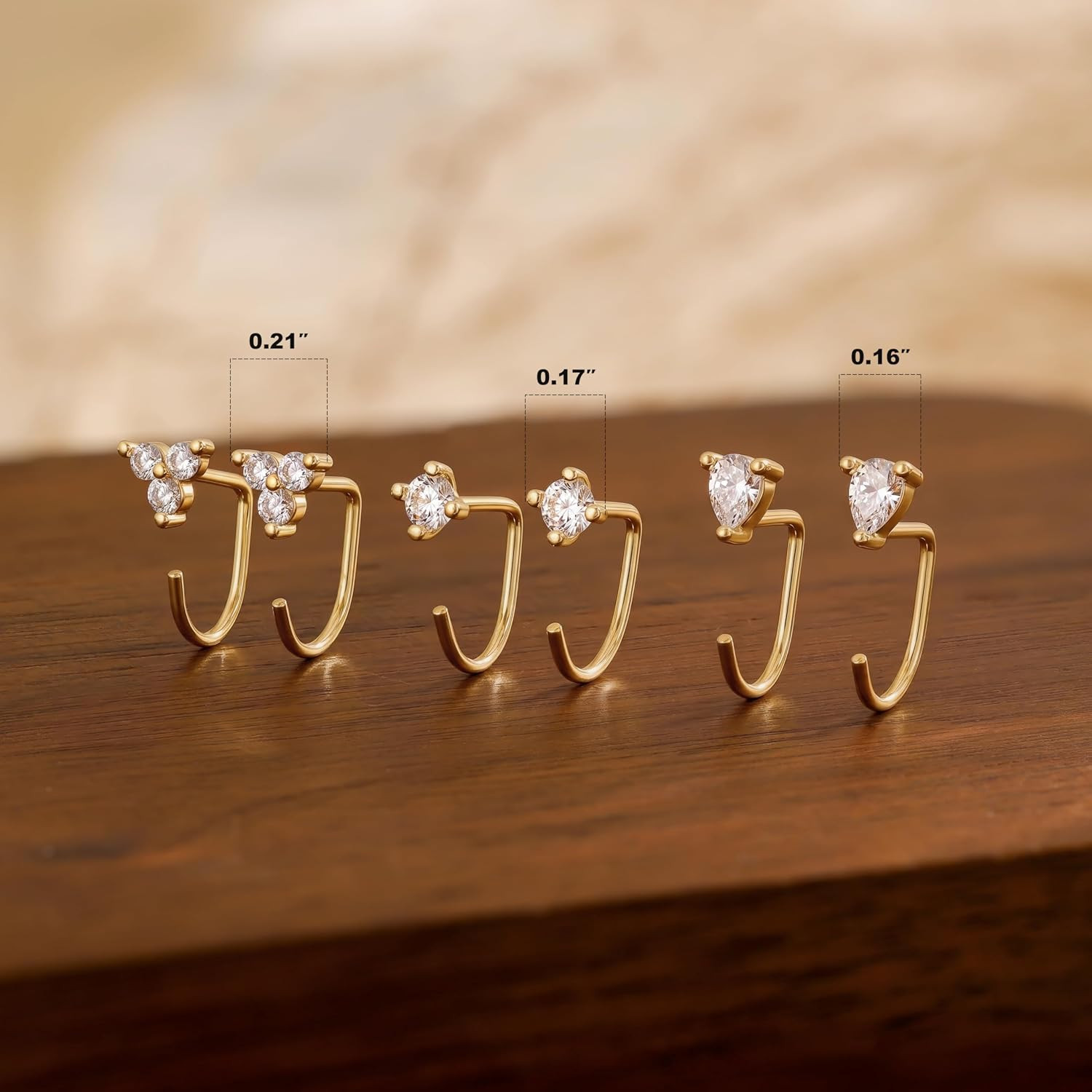 3 Pairs Backless Half Hoop Huggie Earrings,14K Gold Plated Small Open Hoops Earr