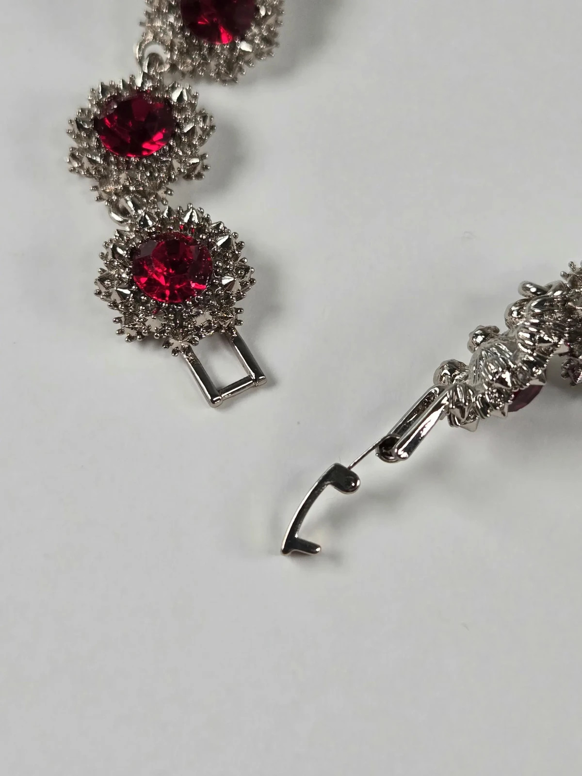 Simulated Red Statement Choker, Rhinestone Silver Tone Necklace