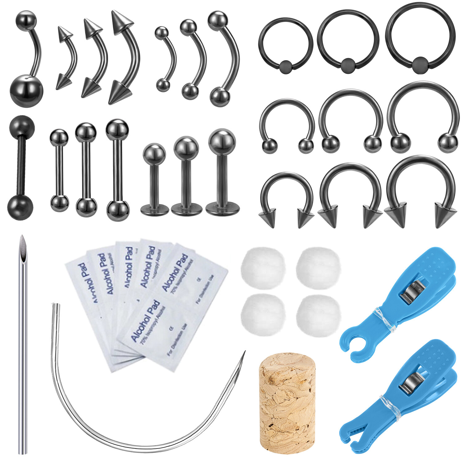 42Pcs Stainless Steel Professional Body Piercing Tool Kit for Belly Lip Ear Nose