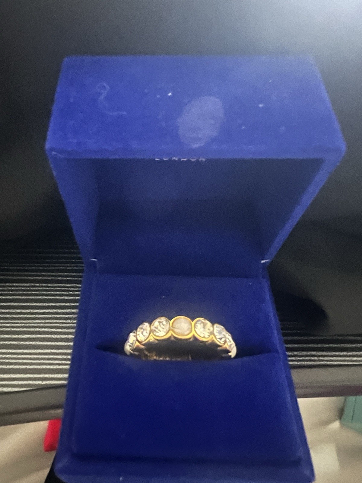 Kurt Geiger London Gold Eternity Faux Pearls and Crystals Ring Sz 7