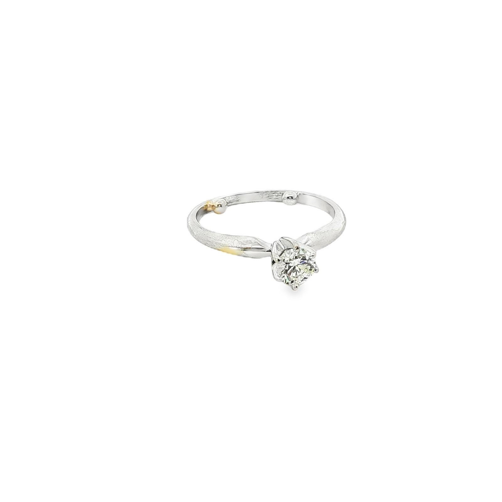 Diamond Solitaire Ring .40ct Round Cut Six Prong Two Tone Textured Band Size 5