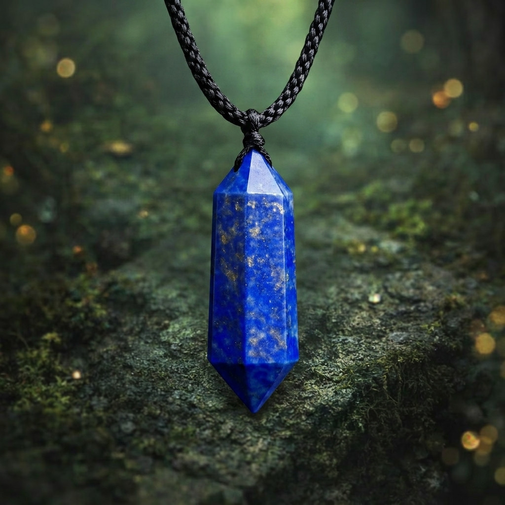 Deep Blue Lapis Lazuli Hexagonal Point Pendant Real Gemstone Protection Jewelry