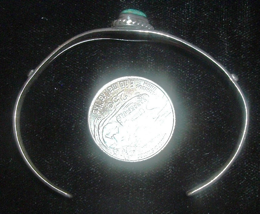 CIRCA 1970’S STERLING SILVER & MORENCI TURQUOISE CUFF BRACELET HAND STAMPED !