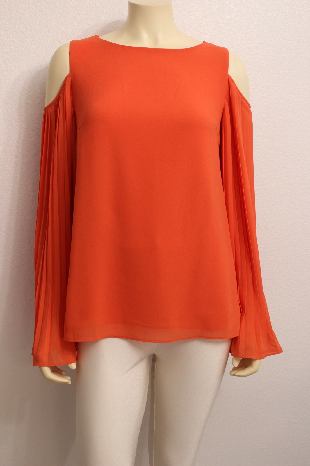 MM Couture by Miss Me Ladies Top size S Orange Pleat LS bare shoulder Polyester