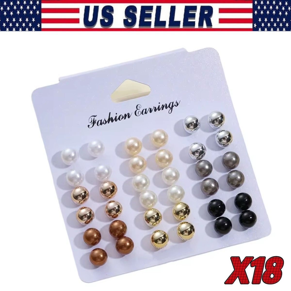 18 Pair Elegant Multi-color Imitation Pearl Stud Earrings Korean Jewelry Set