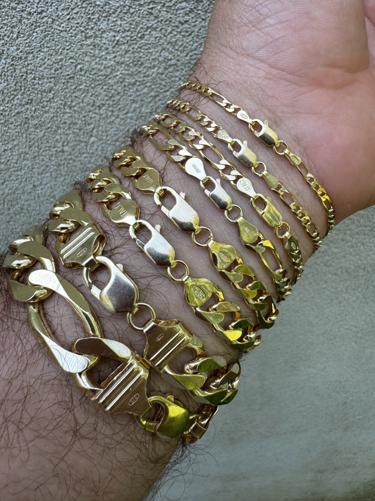 14k Gold Plated Solid 925 Sterling Silver Figaro Chain Bracelet ITALY 2.5-10mm