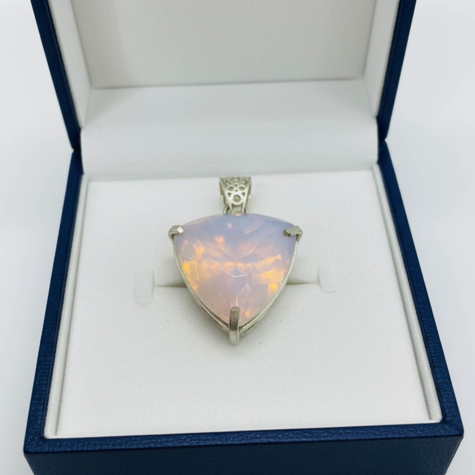 Handmade Pink Opal Trillion Cut Gemstone Pendant Natural Jewelry with Free Chain