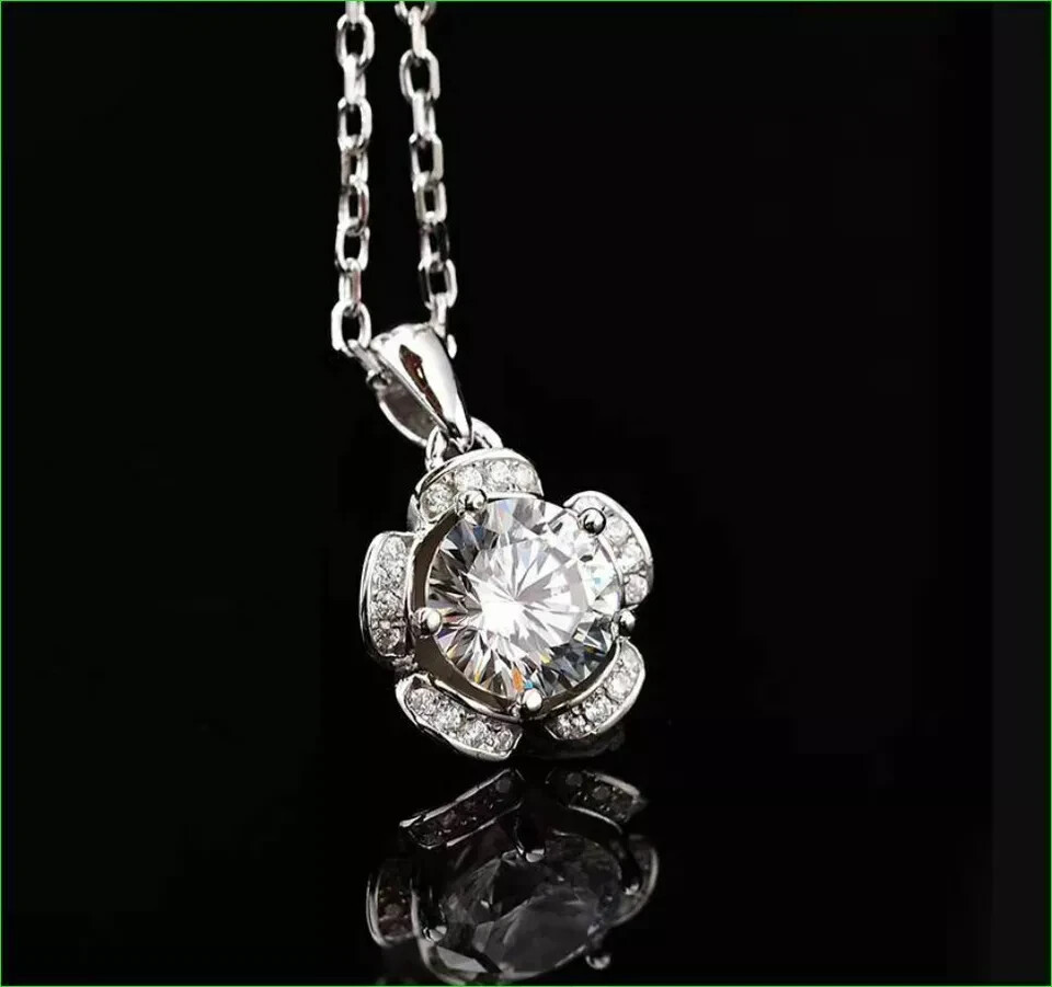 2Ct Lab Created Diamond Flower Bud Pendant Free Chain 14K White Gold Finish