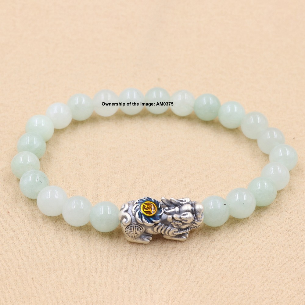 Lucky Solid 999 Pure Silver Pixiu Bracelet with Jade Beads – Fits 16-17cm Wrist