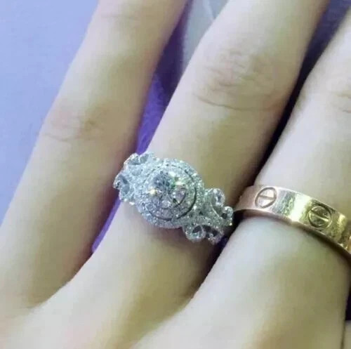 1.50Ct Round Cut Lab Created Diamond Halo Engagement Ring 18K White Gold Finish