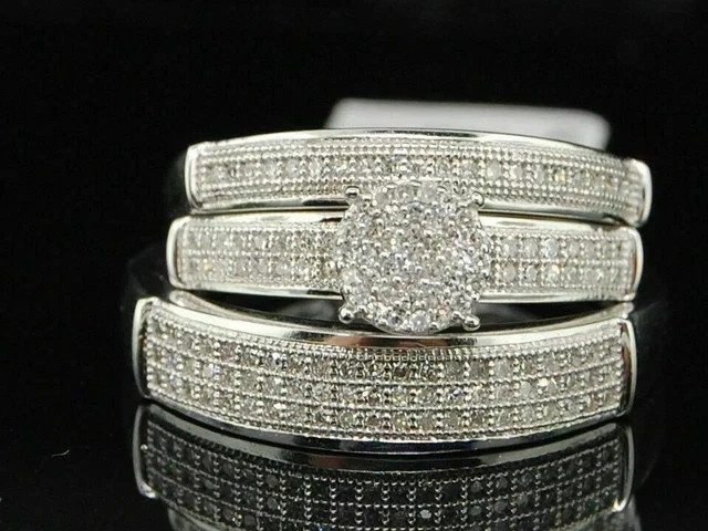 1.50CT Round Cut Lab Created Moissanite Bridal Trio Ring In 14K White Gold