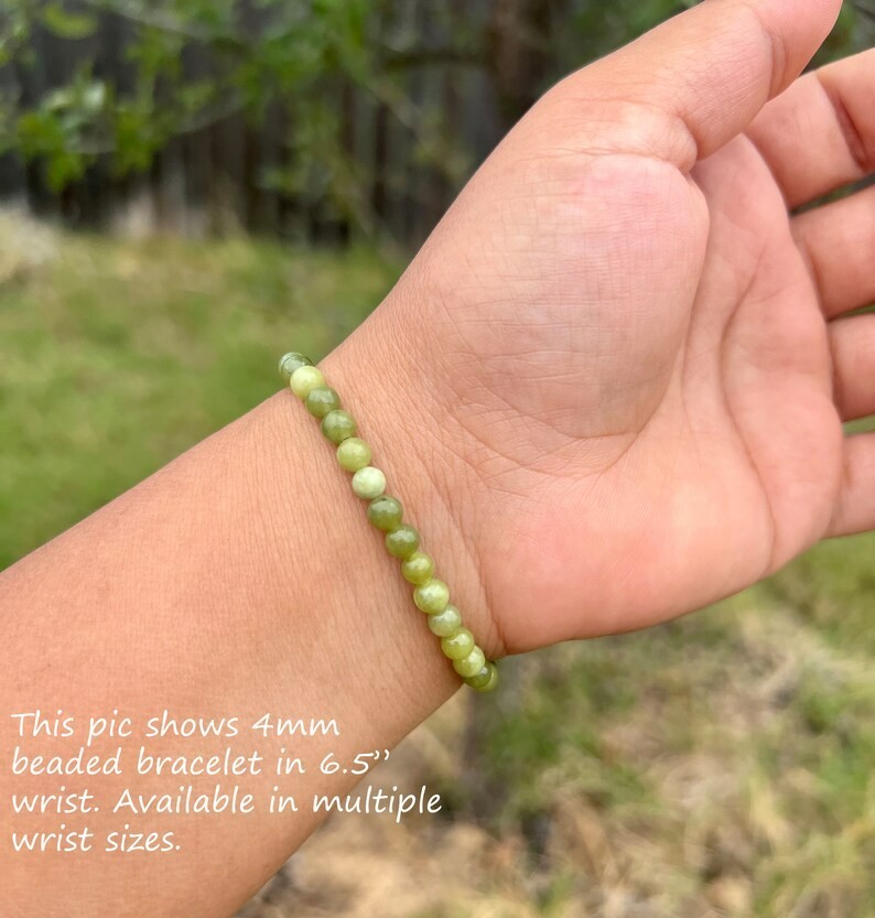 4mm Natural Green Jade Beaded Bracelet OCD &Nightmares Relief, Healing Jewelry
