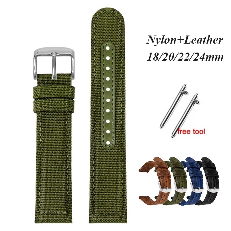 Universal Nylon Leather Watch Strap Quick Release Band 18mm 20mm 22mm 24mm
