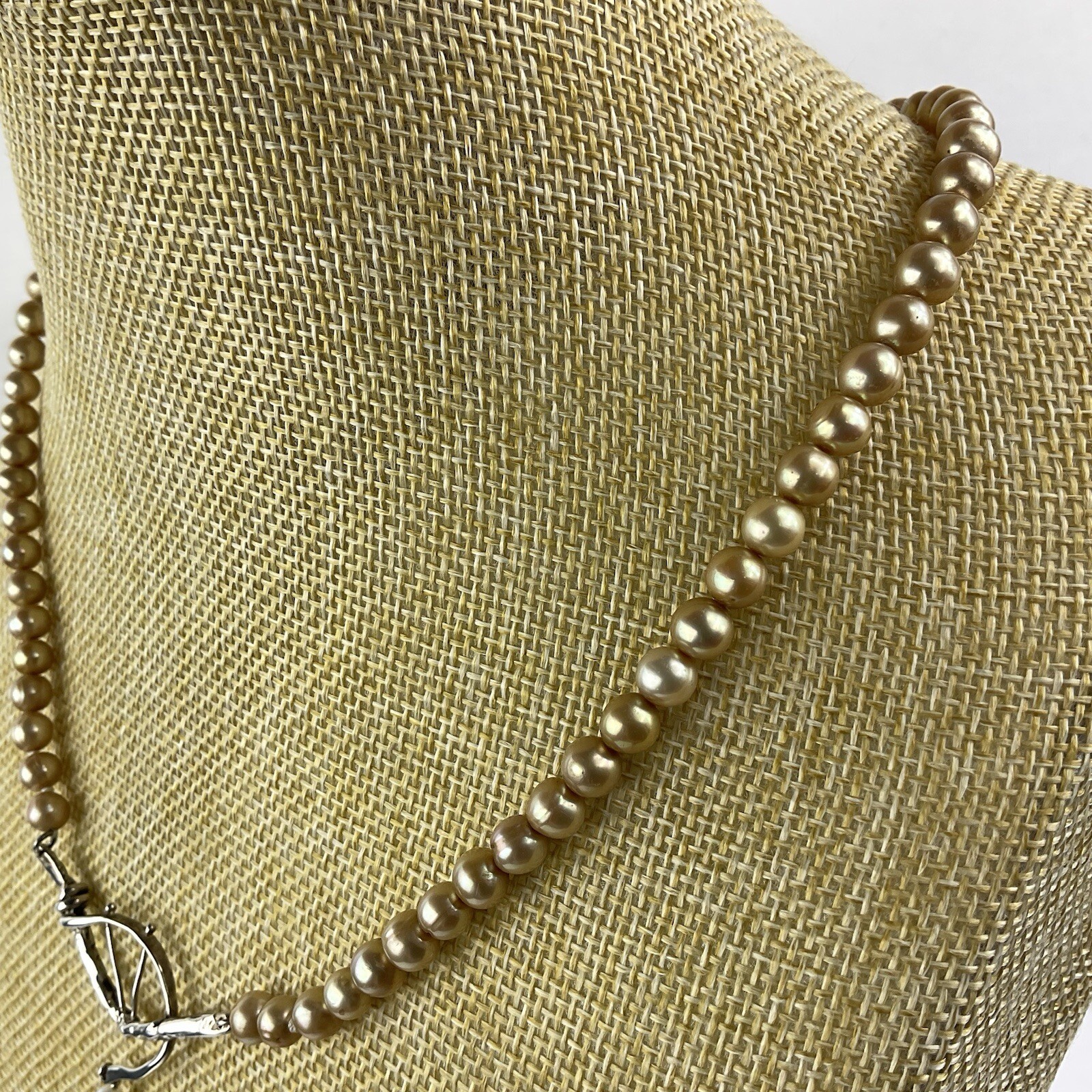 Artisan Sterling Silver Baroque Dangle Pendant Necklace Golden Pearl Near Round