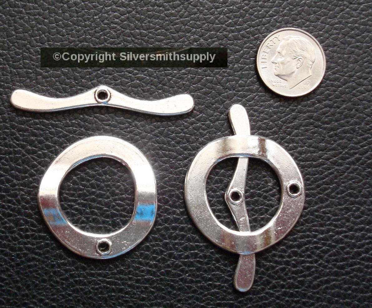 2 Sets 30mm Large jewelry toggle clasp Bright silver plt contemp design FPC134B