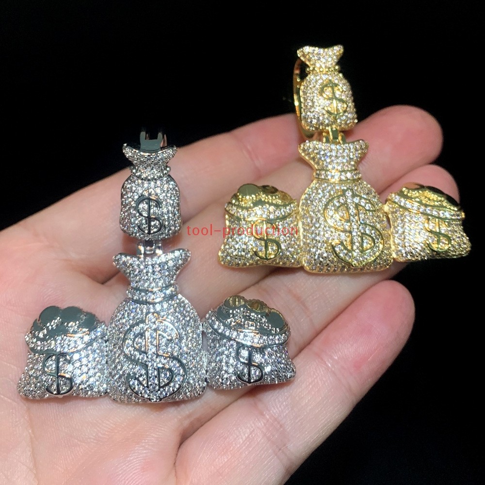 tool-production Hip Hop Style Multi Money Bag Zircon Pendant With Free Chain