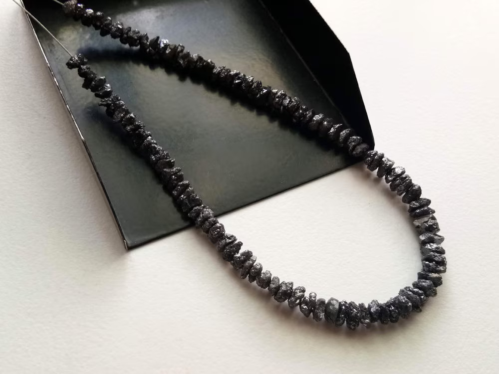 5mm Black Rough Diamond Beads, Black Raw Diamond Beads, 0.5mm Drilled Hole Black