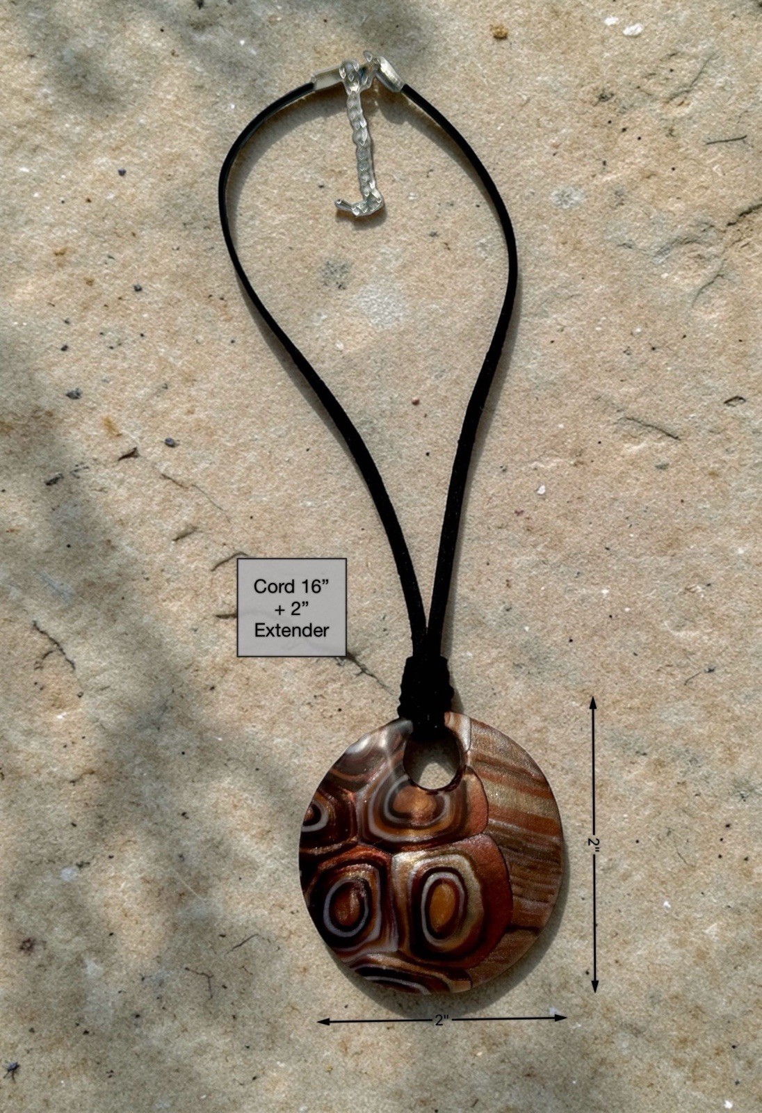 Handmade Metallic Copper & Bronze Polymer Clay Pendant Necklace on Black Cord SS
