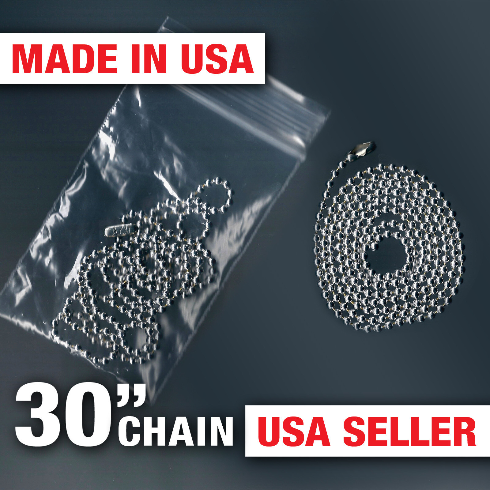 Ball chain 30″ Necklace Beaded Ballchain 2.4mm Silver USA Dog Tag Army Military