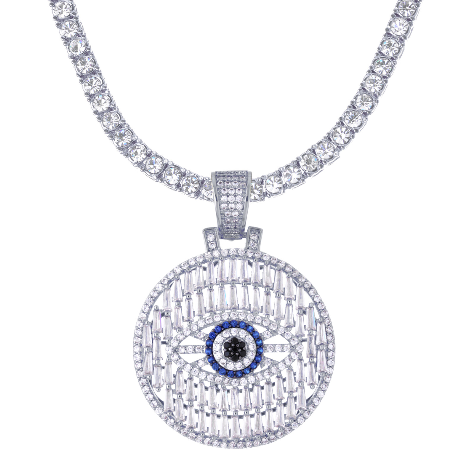 Evil Eye Hamsa Medallion Pendant 20 inch Choker Stone Chain Necklace BCT 17101 G