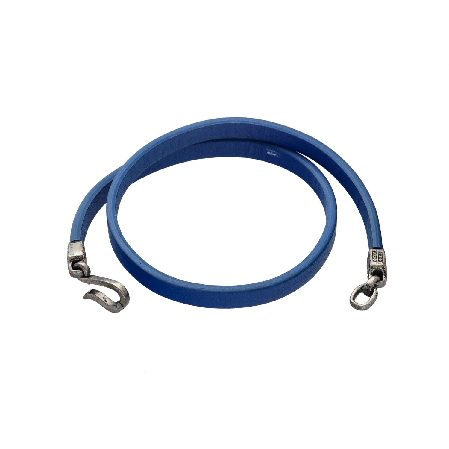 David Yurman Chevron 925 Silver Blue Leather Double Wrap Men’s Bracelet 7.5″